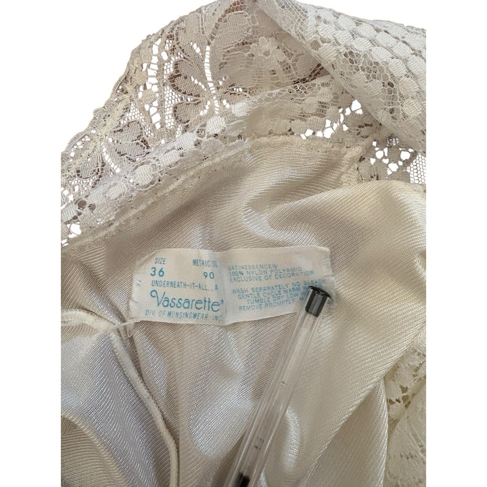Vtg 80s Vassarette Satin Lace Teddy Romper‎ Slip Lingerie Bridal Sz 36 Ivory - Picture 6 of 9